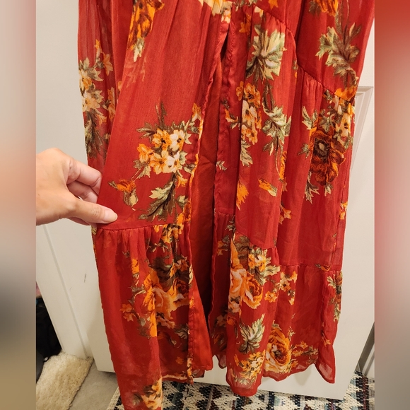 ASOS DESIGN soft pleated bodice maxi dress lace up back red floral print size 6 - Picture 6 of 13